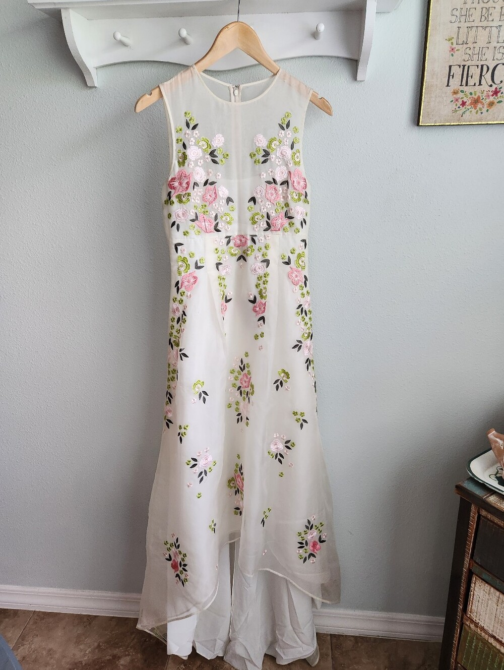 Cynthia Rowley Ivory Silk Organza Floral Embroidered Dress Size 2